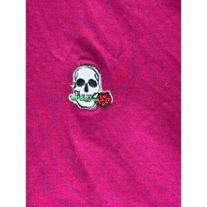 Robert Graham Mens Magenta Pink Skull Rose Embroidered Polo Shirt Small NWT